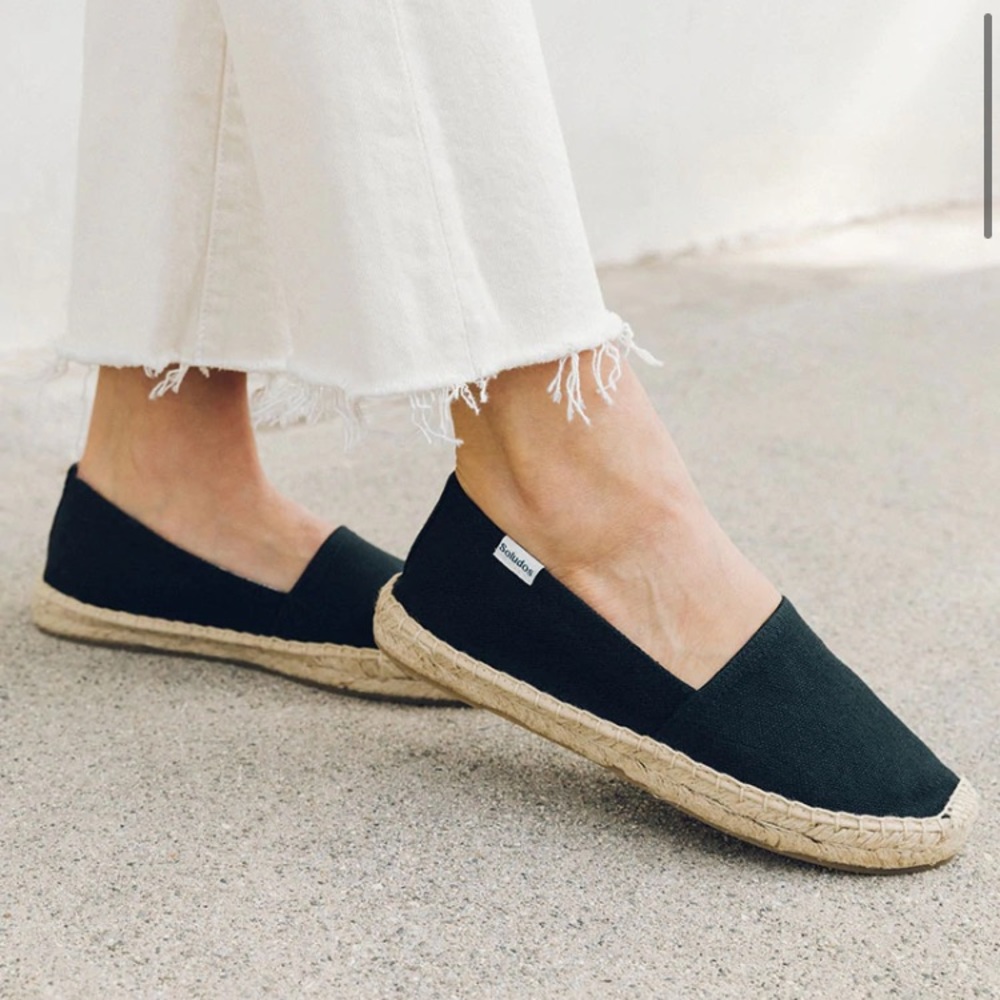 Soludos Dali Espadrilles platform jute black canvas flats new shoes slip on- 7.5
